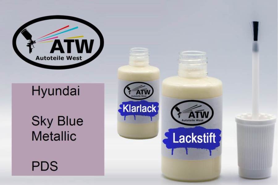 Hyundai, Sky Blue Metallic, PDS: 20ml Lackstift + 20ml Klarlack - Set, von ATW Autoteile West.